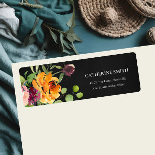 BLACK CHALKBOARD PINK YELLOW ORANGE FLORAL ADDRESS LABEL