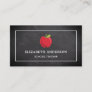 Black Chalkboard Red Apple School Teacher Business Card