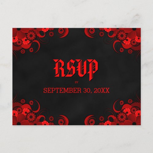 Black Chalkboard Red Floral RSVP Reply Postcards