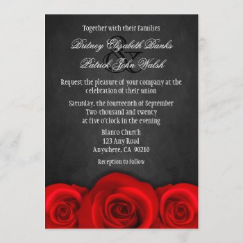 Black Chalkboard Red Rose Wedding Invitations by natureprints at Zazzle