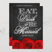 Black Chalkboard Red Rose Wedding Invitations (Front/Back)