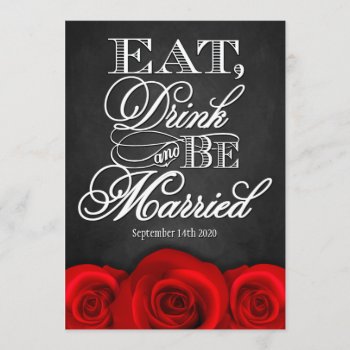 Black Chalkboard Red Rose Wedding Invitations by natureprints at Zazzle