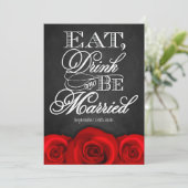 Black Chalkboard Red Rose Wedding Invitations (Standing Front)