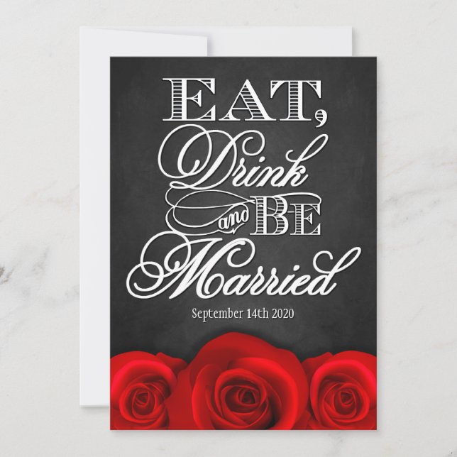 Black Chalkboard Red Rose Wedding Invitations (Front)