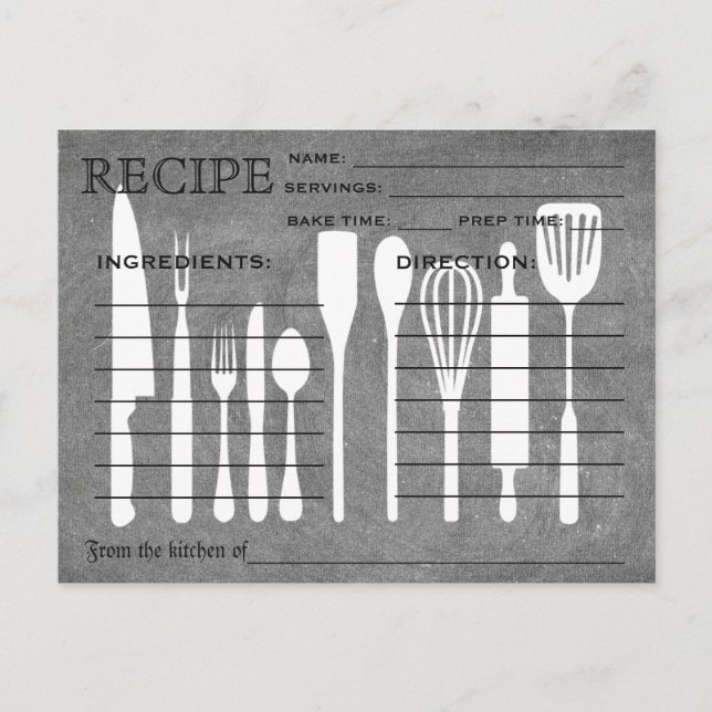 Black Chalkboard Retro Recipe Card Kitchen Tools (Front)
