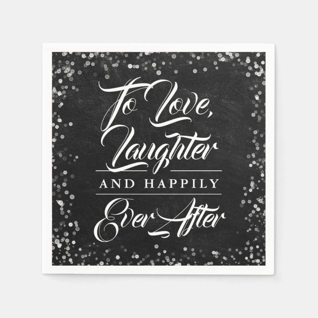 Black Chalkboard Rustic Happily Ever After Wedding Napkins (Front)