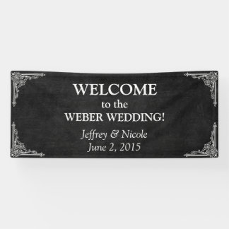 Black Chalkboard Rustic White Flourishes Wedding Banner