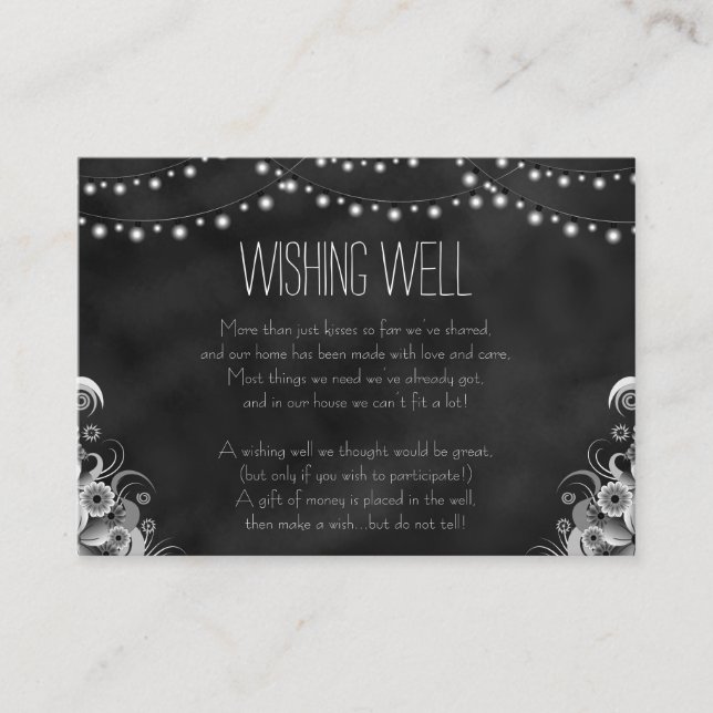 Black Chalkboard String Lights Wishing Well Enclosure Card (Front)