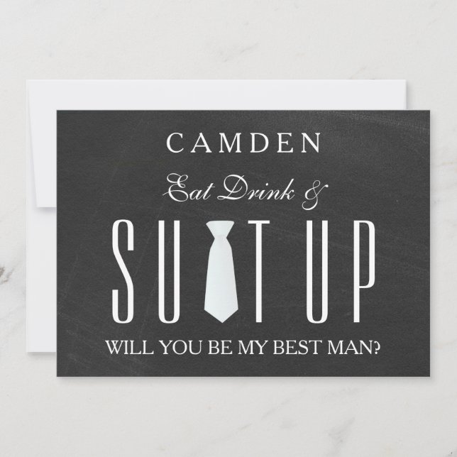 Black Chalkboard Suitup Will you be my Bestman Inv Invitation (Front)