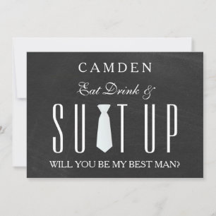 Black Chalkboard Suitup Will you be my Bestman Inv Invitation