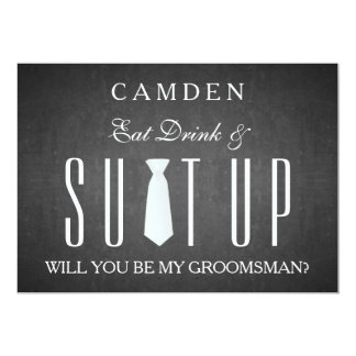 Black Chalkboard Suitup Will you be my groomsman Card