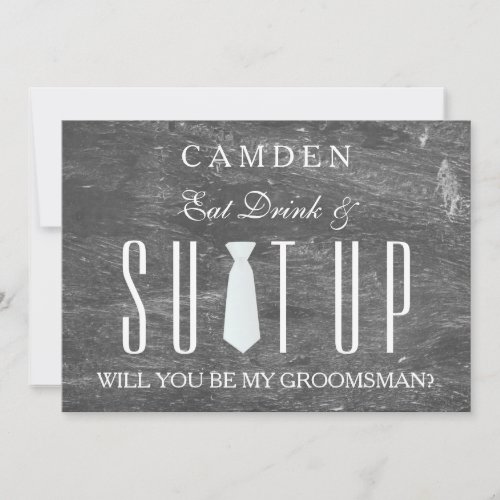 Black Chalkboard Suitup Will you be my groomsman I Invitation