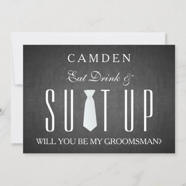 Black Chalkboard Suitup Will you be my groomsman Invitation (Front)
