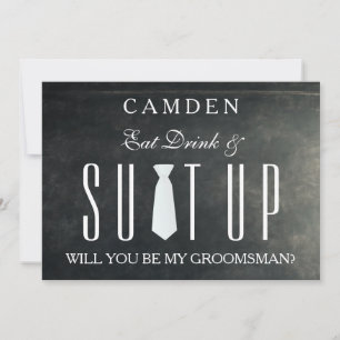 Black Chalkboard Suitup Will you be my groomsman Invitation
