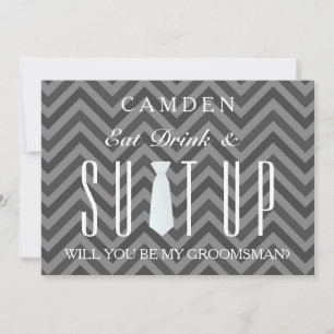 Black Chalkboard Suitup Will you be my groomsman Invitation