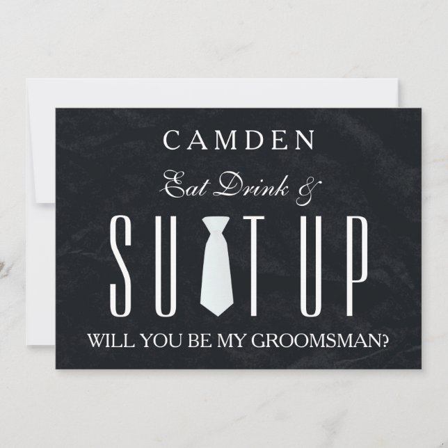 Black Chalkboard Suitup Will you be my groomsman Invitation (Front)