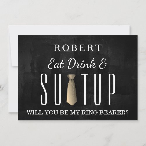 Black Chalkboard Suitup Will you be my ring bearer Invitation