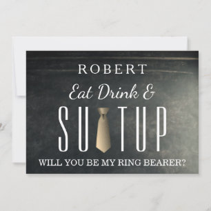 Black Chalkboard Suitup Will you be my ring bearer Invitation