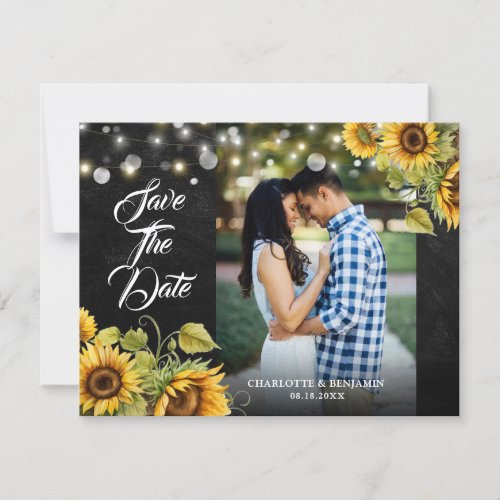 Black Chalkboard Sunflower Photo Wedding Save The Date