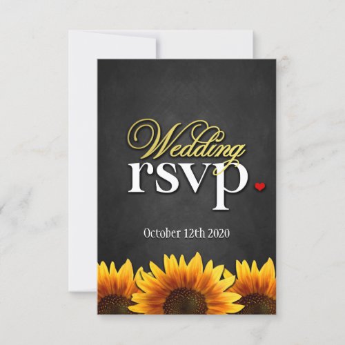 Black Chalkboard Sunflower Wedding RSVP Cards