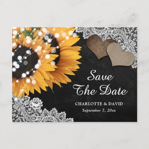 Black Chalkboard Sunflower Wedding Save The Date Announcement Postcard