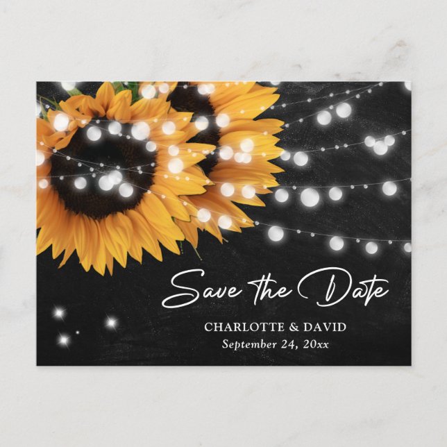 Black Chalkboard Sunflower Wedding Save The Date Announcement Postcard (Front)