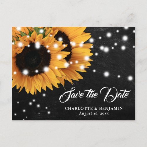 Black Chalkboard Sunflower Wedding Save The Date Announcement Postcard