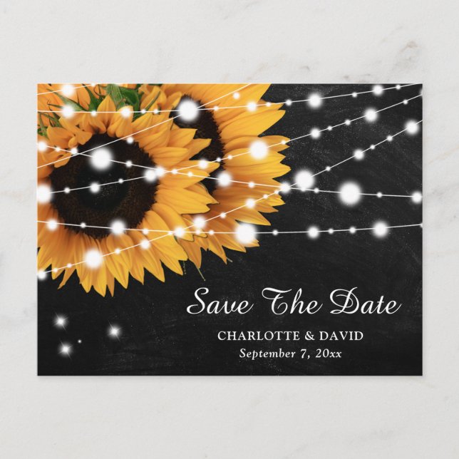 Black Chalkboard Sunflower Wedding Save The Date Announcement Postcard (Front)