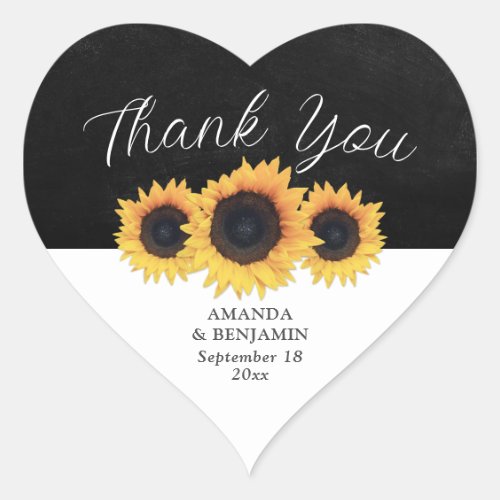 Black Chalkboard Sunflower Wedding Thank You Heart Sticker