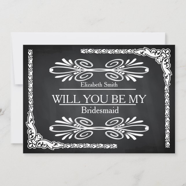 Black Chalkboard Swirl Will you be my bridesmaid Invitation (Front)