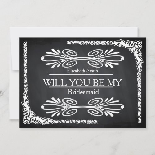 Black Chalkboard Swirl Will you be my bridesmaid Invitation