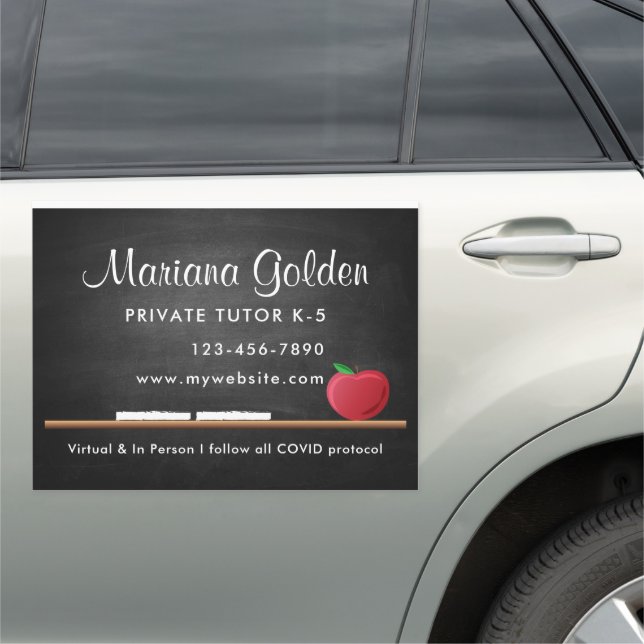 Black Chalkboard Teacher Tutor Business Marketing Car Magnet (In Situ)