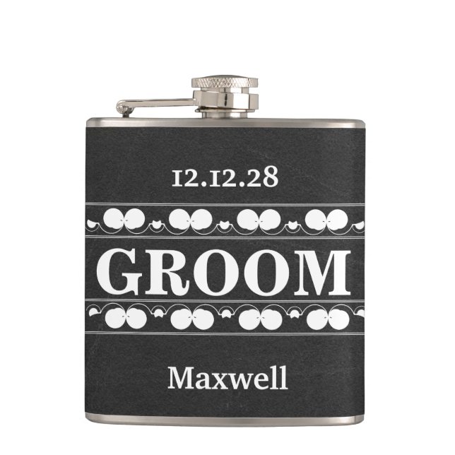 Black Chalkboard The Groomsman Wedding Flask (Front)