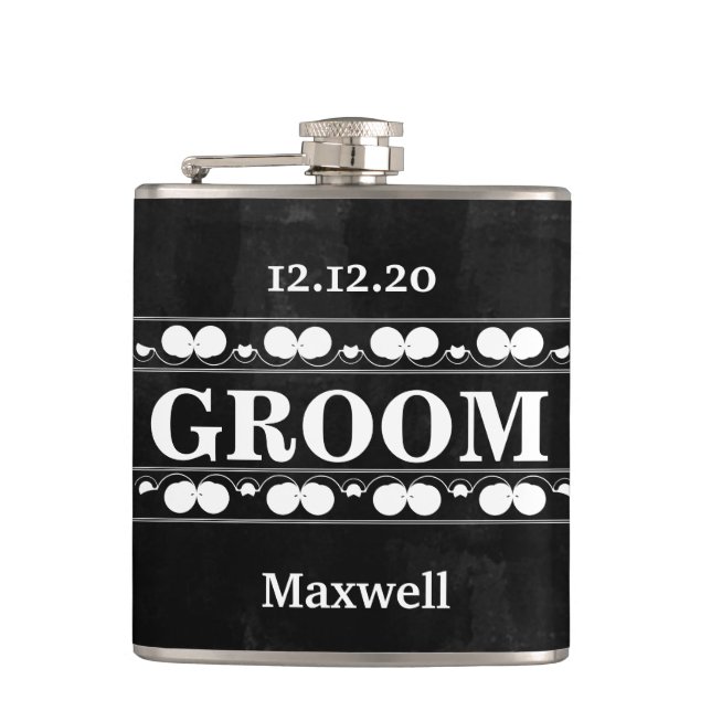 Black Chalkboard The Groomsman Wedding Hip Flask (Front)