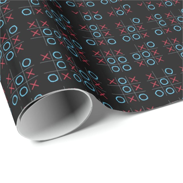 Black Chalkboard Tic Tac Toe X's and O's Game Wrapping Paper (Roll Corner)