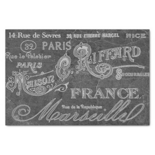 Black Chalkboard Vintage French City Names Paris Tissue Paper