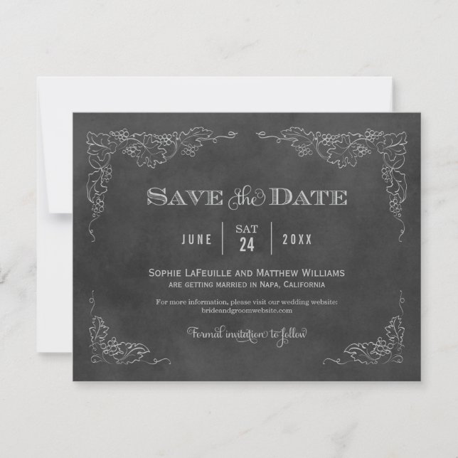 Black Chalkboard Vintage Rustic Wedding Save The Date (Front)