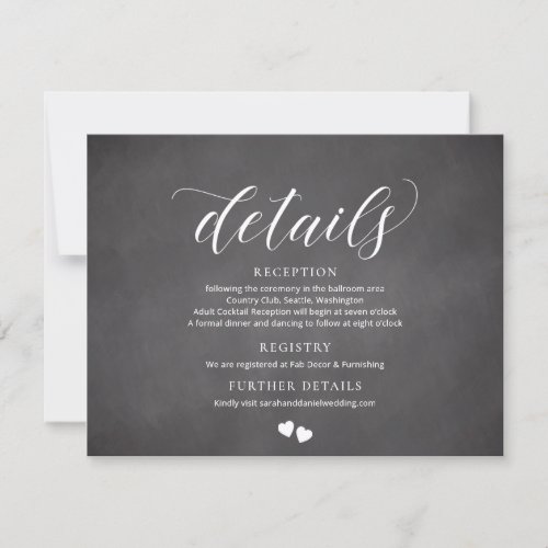 Black Chalkboard Wedding Details Enclosure Cards