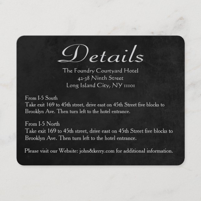 Black Chalkboard Wedding Direction / Details Card (Front)