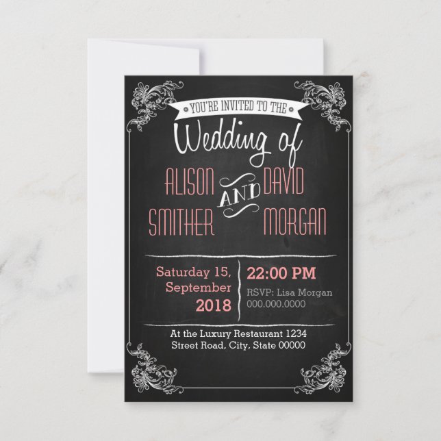 Black chalkboard wedding invitation (Front)