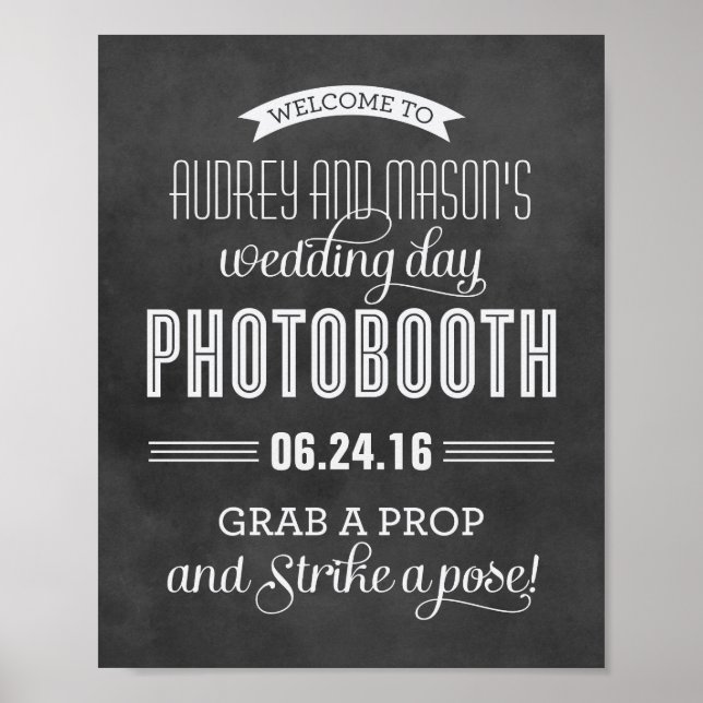 Black Chalkboard Wedding Photobooth Welcome Poster (Front)