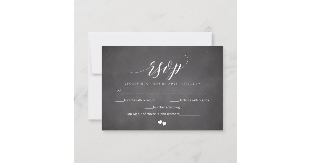 Black Chalkboard Wedding RSVP Script Response Card | Zazzle