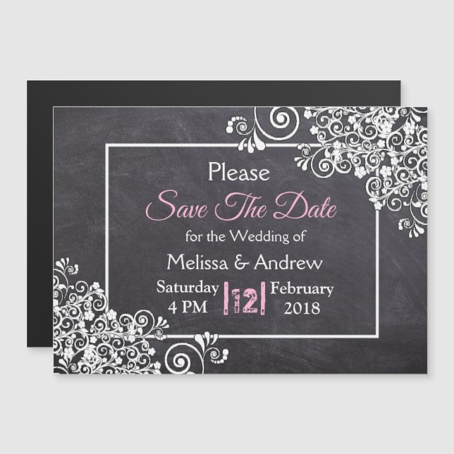 Black Chalkboard Wedding Save the Date Magnet (Front/Back)