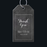 Black chalkboard wedding thank you favor gift tags<br><div class="desc">Black chalkboard wedding thank you favor gift tags. Vintage blackboard texture present tags for wedding party or bridal shower. Create your own personalized labels with name or monogram and date of marriage. Cute retro design with elegant script typography for thanks message, name of bride and groom / newly weds couple....</div>