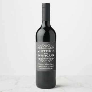 Black Chalkboard Wedding Wine Bottle Favor Wine Label