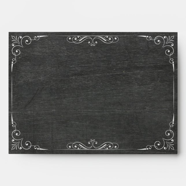 Black Chalkboard White Border Gold Glitter Wedding Envelope (Front)