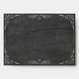 Black Chalkboard White Border Gold Glitter Wedding Envelope