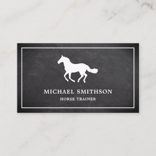 Black Chalkboard White Horse Riding Instructor Business Card