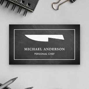 Black Chalkboard White Kitchen Knife Personal Chef Business Card