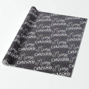 Black Chalkboard White Script Merry Christmas Wrapping Paper